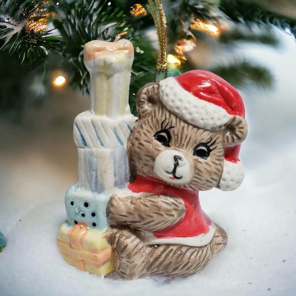 Vintage McCrory Stories Santa Bear w/ Presents Christmas Ornament 1998 Porcelain